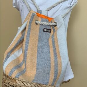 CARIBBEAN JOE canvas striped multi functional tote with rope strap NWT